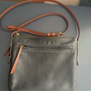 Cow-hide Leather Fossil Black and Brown Leather Shoulder Bag Cross Body Bag